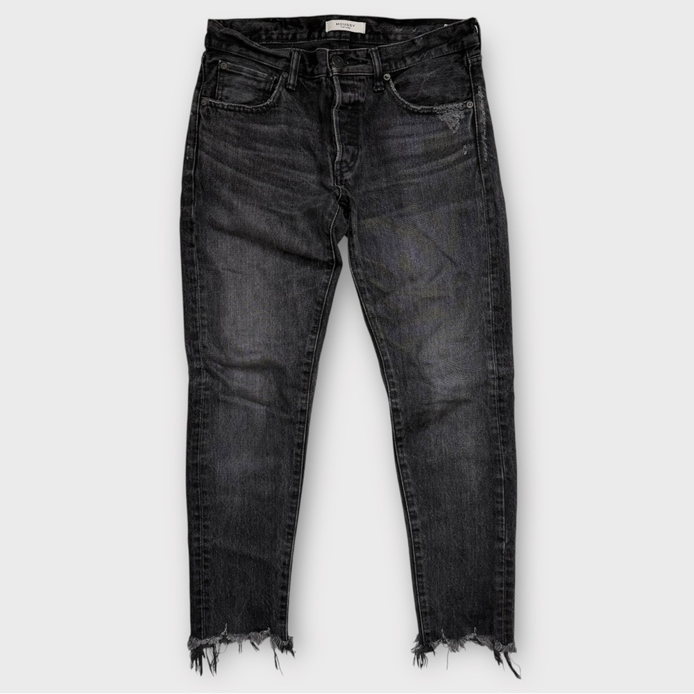 Moussy Vintage Staley Tapered Ankle Jeans Size 27 Black Wash Raw‎ Hem Mid Rise